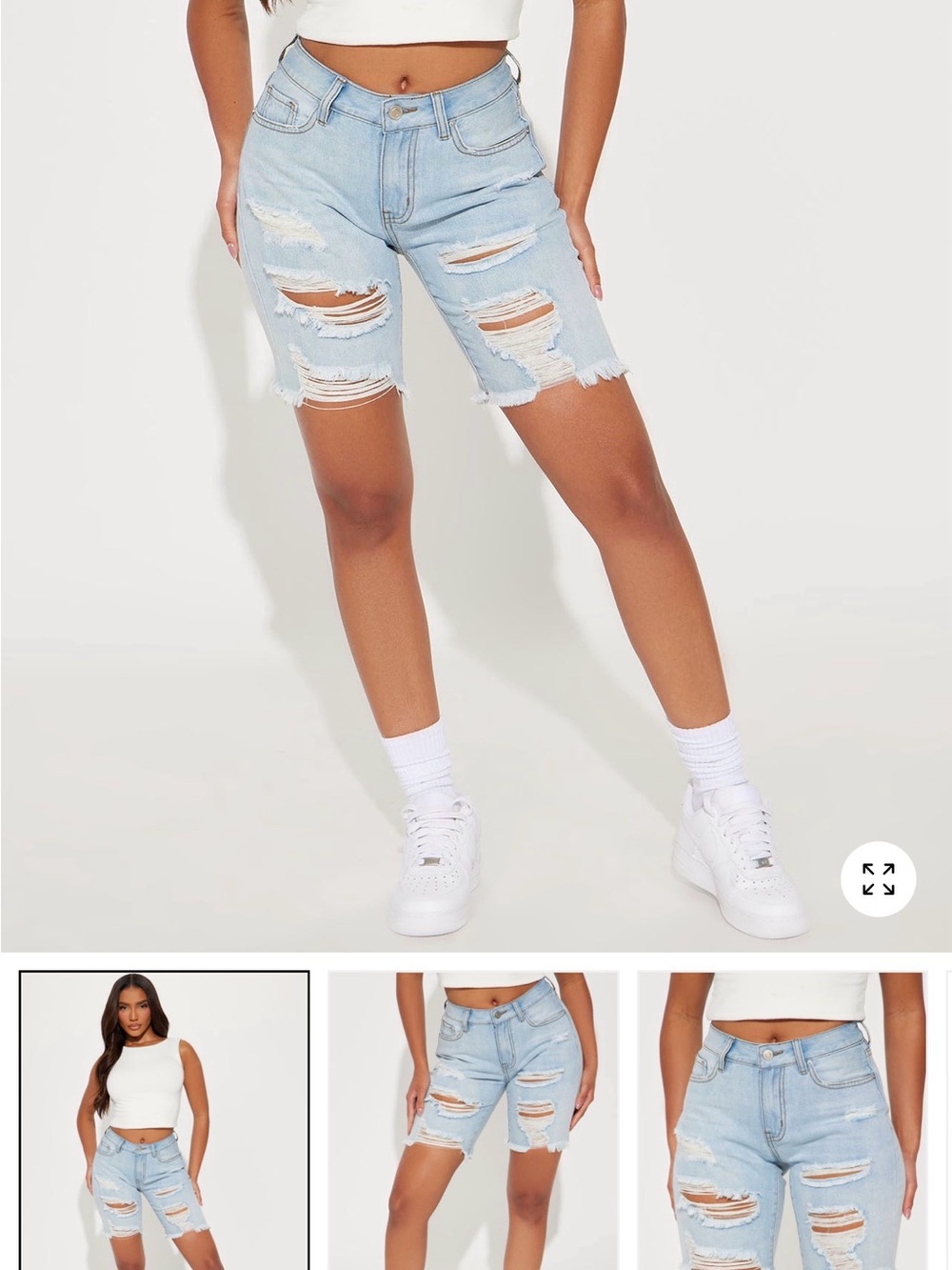Fashion Nova Light Blue Distressed Denim Bermuda Shorts
